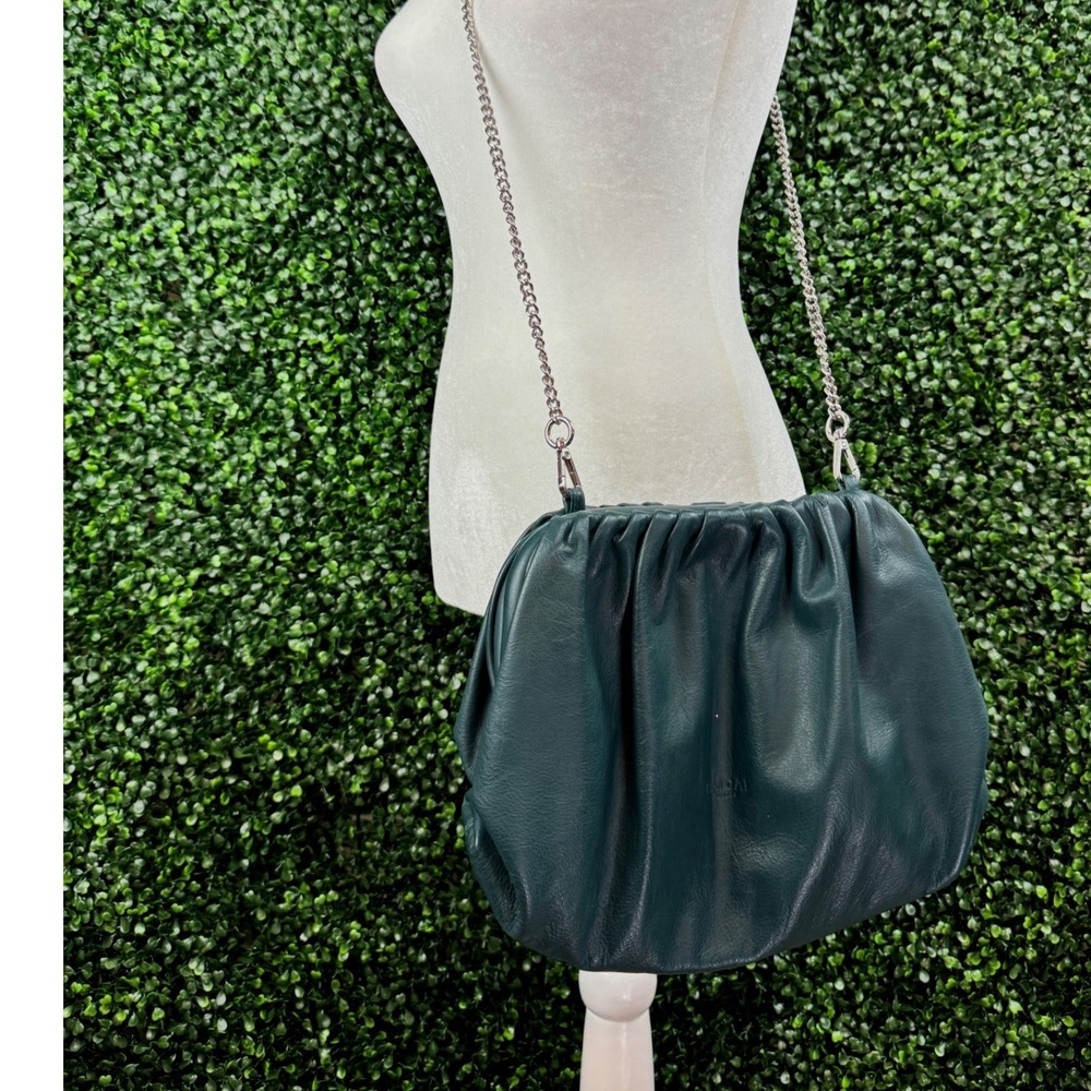Unical Firenze‎ Teal Green Leather Ruched Pouch Crossbody Bag Made in Italy